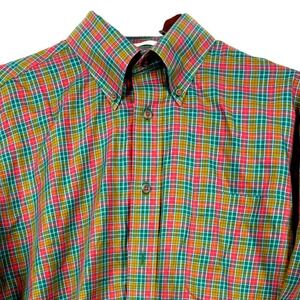 Paul Fredrick Mens Plaid Button Down Shirt 16 1/2 - 34/35 Red Green Cotton